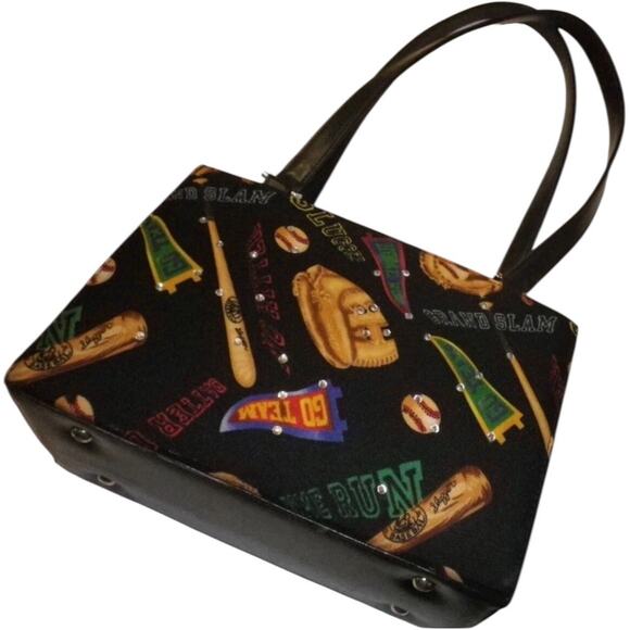 Vintage Baseball Sports Print Handbag, Size 9"x11"x 2 - Picture 1 of 3